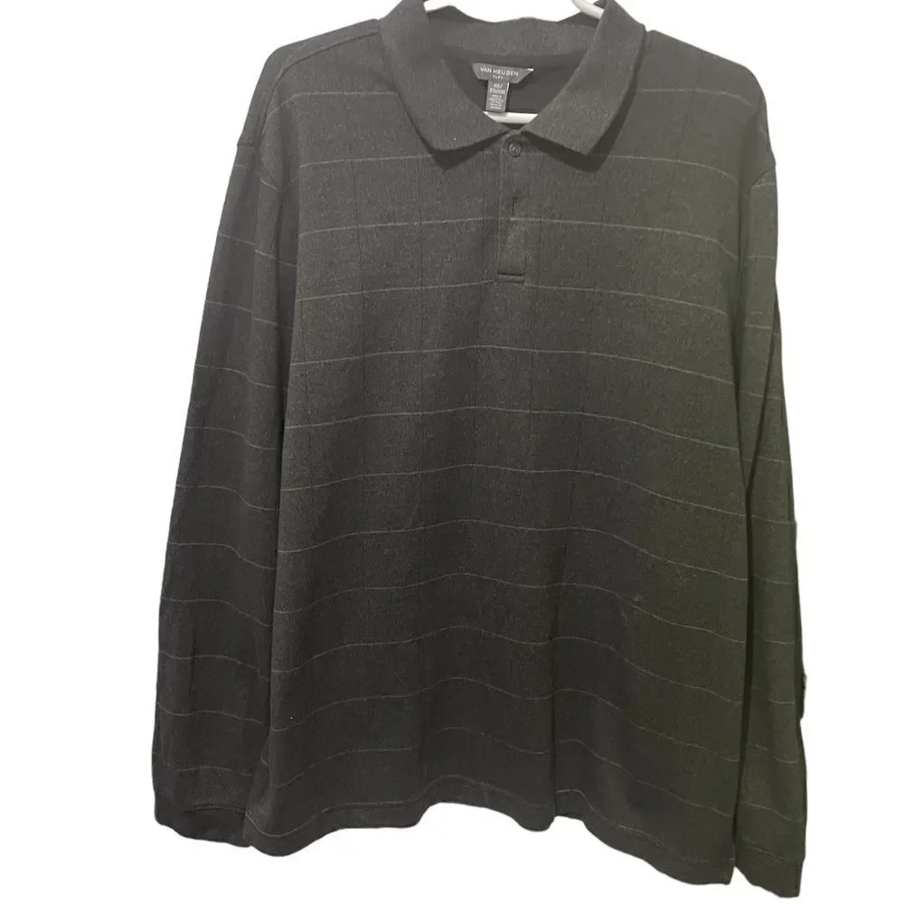 Van Heusen Charcoal Dk Gray LS Collar Mens Polo Shirt XXL